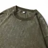 230g pure cotton washed distressed long-sleeved T-shirt for men, solid color American retro trend loose inner layer base layer printed details Picture